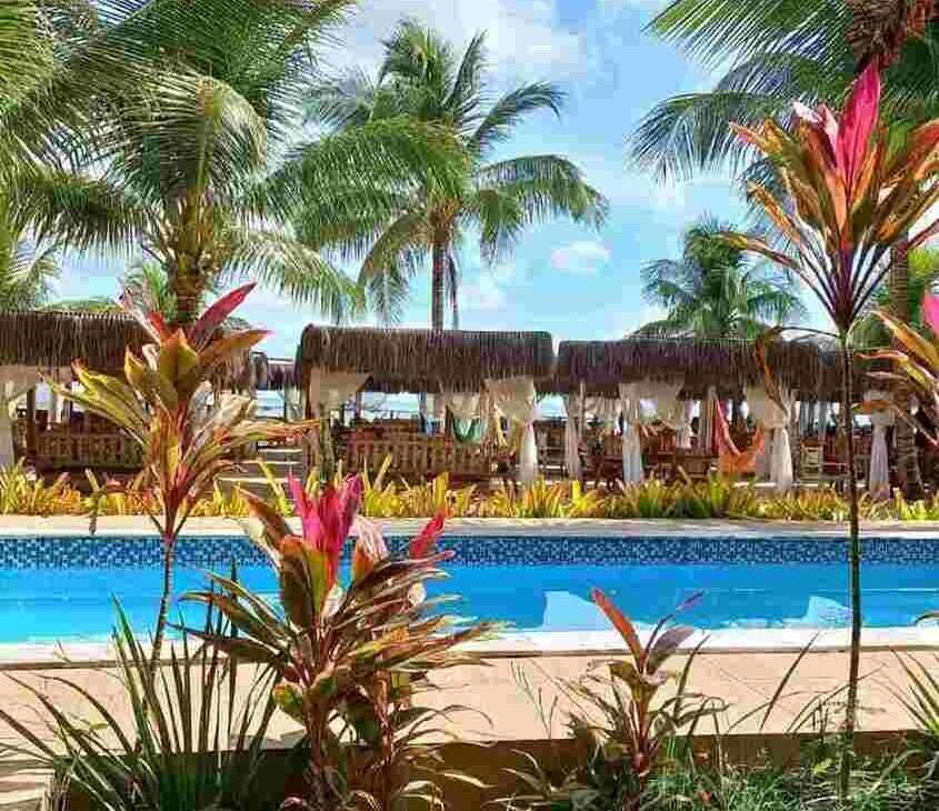 durante o dia, piscina cercada por árvores em restaurante em Ilha de Itaparica