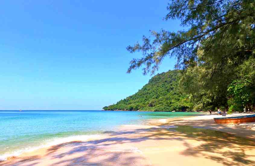 durante dia ensolarado, árvores em frente a praia de maenam beach, lugar onde ficar em koh samui