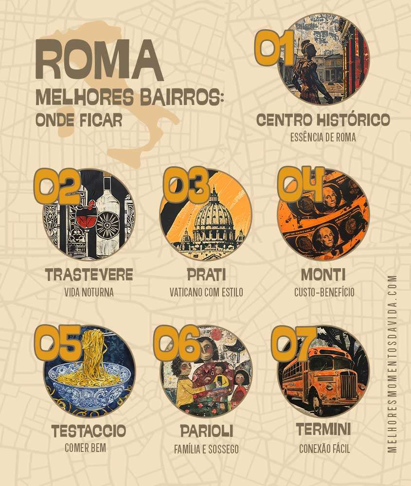 infográfico com ilustrações de Roma
