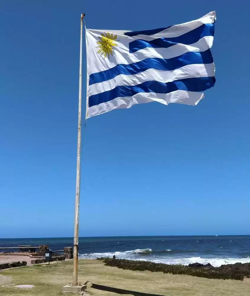 durante o dia, bandeira do uruguai hasteada em frente a uma das praias em punta del este