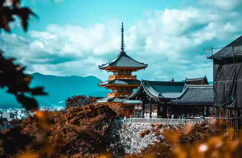 durante o dia, templos rodeados de árvores em kyoto